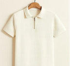 PREMIUM FRILL FABRIC HALF ZIP COLLAR T SHIRT