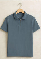 PREMIUM FRILL FABRIC HALF ZIP COLLAR T SHIRT